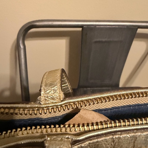 Coach Y2K Blue Gold Script Canvas Tote Shoulder Bag Hearts Charm Zip Top - Picture 12 of 16